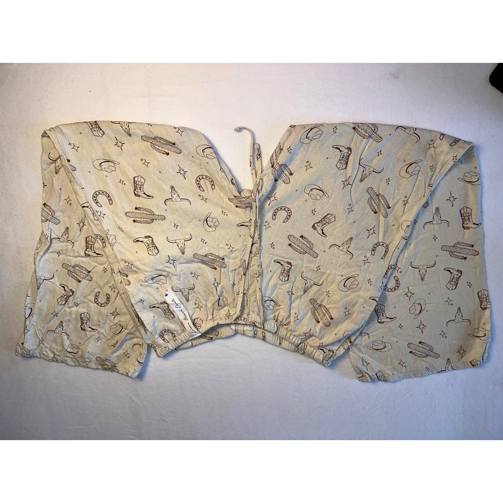 Cali 1850 Western Print Linen Blend Beach Pants Cream Brown Large